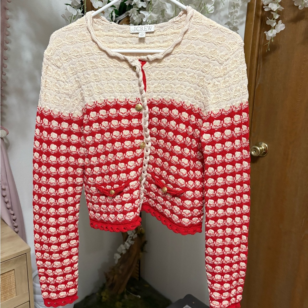 J. Crew Red and White Crochet Cardigan - Picture 4 of 9